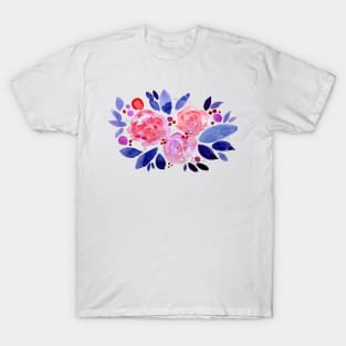 Watercolor flower bouquet - pink and blue T-Shirt